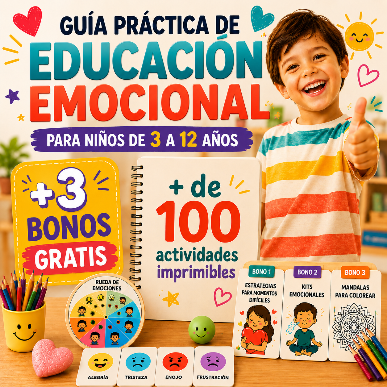 Guia Práctica de Educacion Emocional + 100 imprimibles + 3 bonos gratis